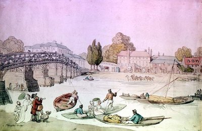 Hampton Bridge with Punts and Barges by Thomas Rowlandson
